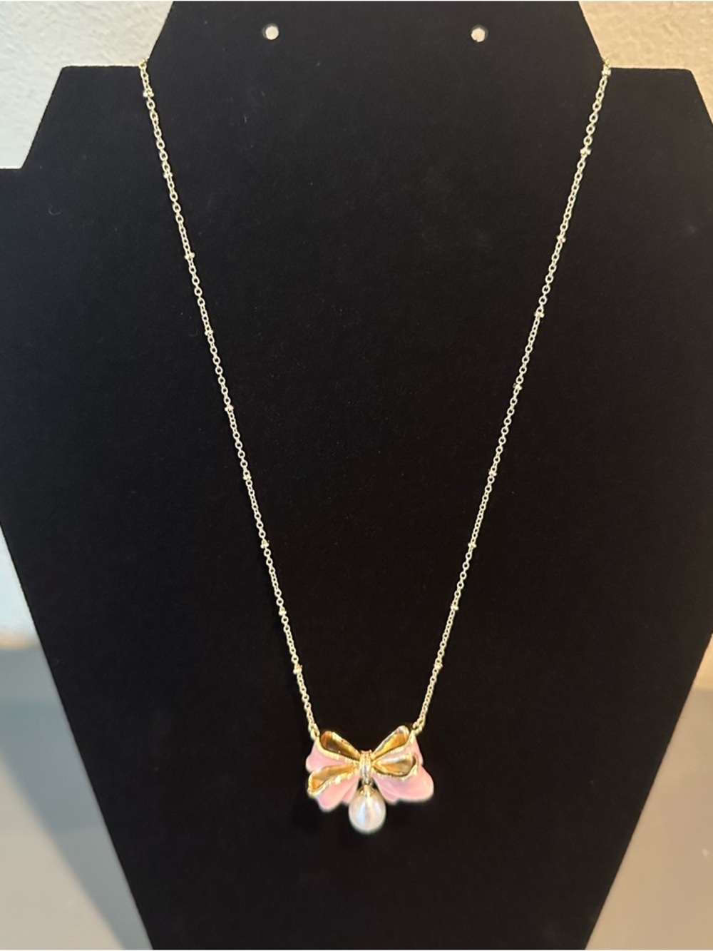 Kendra Scott x Love Shack Fancy Pink Enamel and Pearl Bow Necklace